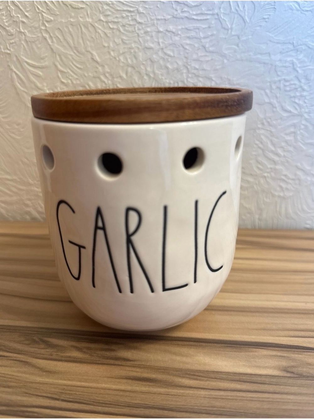 Rae Dunn Garlic Storage Cellar with Wooden Lid
